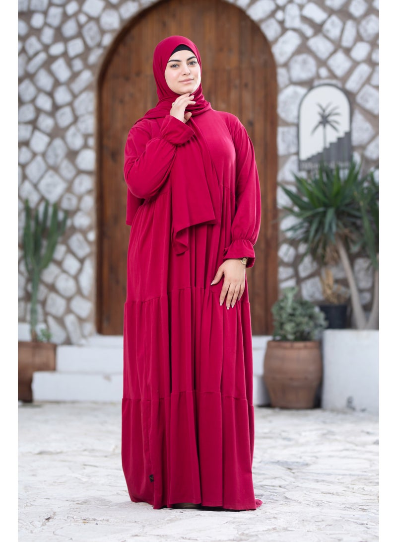 SATR HIJABI Women Cotton Isdal Prayer Set – Full Coverage 2-Piece Prayer Dress, Soft Breathable Modest Islamic Wear Red - Image 5