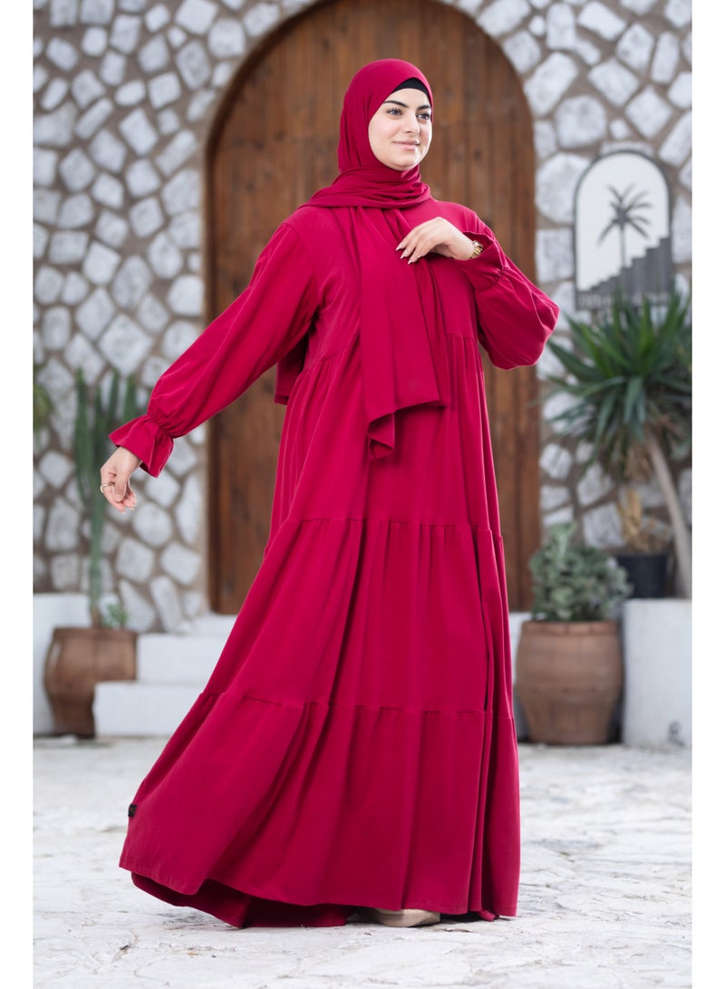 SATR HIJABI Women Cotton Isdal Prayer Set – Full Coverage 2-Piece Prayer Dress, Soft Breathable Modest Islamic Wear Red - Image 4