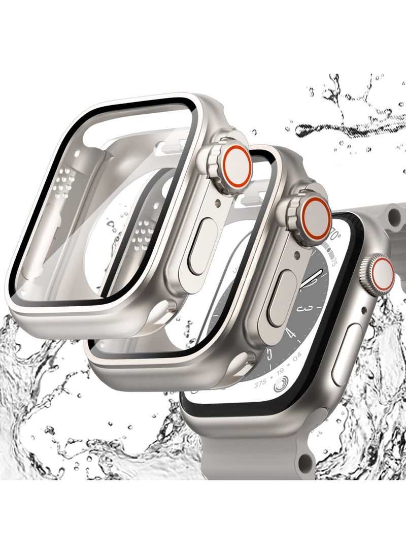 Zikra 2 in 1 Waterproof Case for Apple Watch Series 9 8 7 45mm Screen Protector, 2 Packs Face Cover for iWatch + Back Bumper with Tempered Glass for Men (Titanium+ Starlight) - Image 1