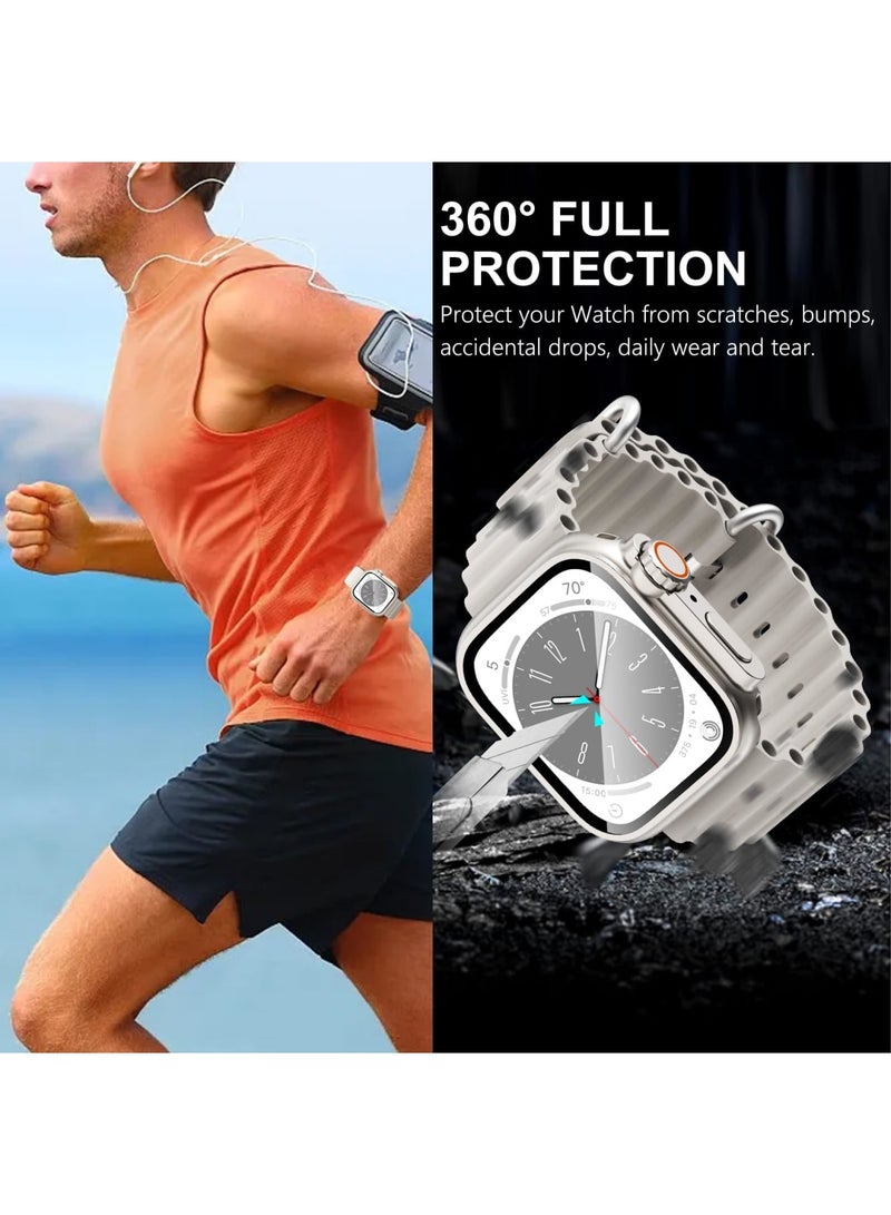 Zikra 2 in 1 Waterproof Case for Apple Watch Series 9 8 7 45mm Screen Protector, 2 Packs Face Cover for iWatch + Back Bumper with Tempered Glass for Men (Titanium+ Starlight) - Image 4