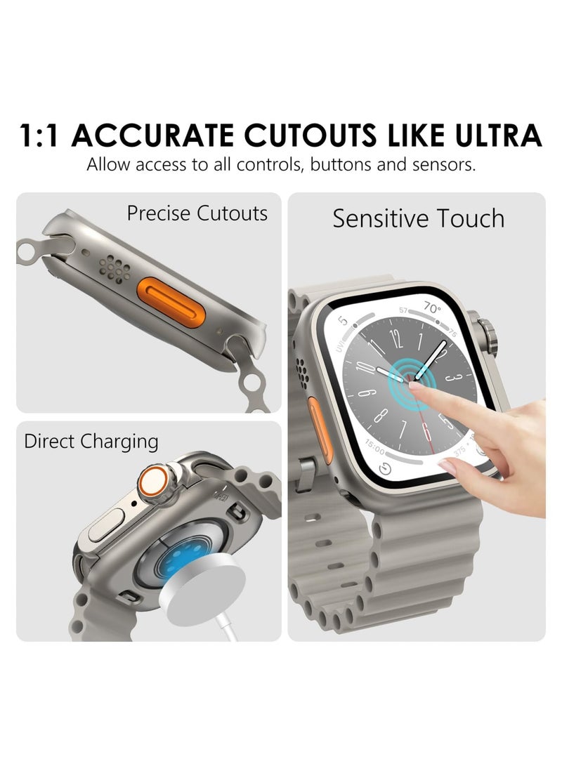 Zikra 2 in 1 Waterproof Case for Apple Watch Series 9 8 7 45mm Screen Protector, 2 Packs Face Cover for iWatch + Back Bumper with Tempered Glass for Men (Titanium+ Starlight) - Image 2