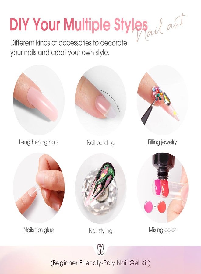 ROSALIND Poly Nail Gel Kit -34 Colors + White Brown Accessories Clear Nude Poly Nails Gel Starter Kit with Mini UV Lamp Slip Solution Nude Pink Extensions Set - Image 5