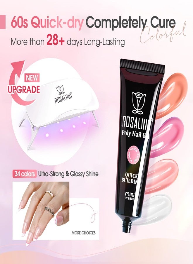 ROSALIND Poly Nail Gel Kit -34 Colors + White Brown Accessories Clear Nude Poly Nails Gel Starter Kit with Mini UV Lamp Slip Solution Nude Pink Extensions Set - Image 4