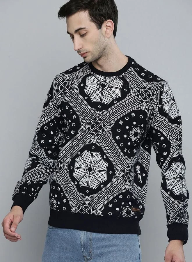 The Indian Garage Co Men Regular Fit Floral Crew Neck Full Sleeves Sweatshirt