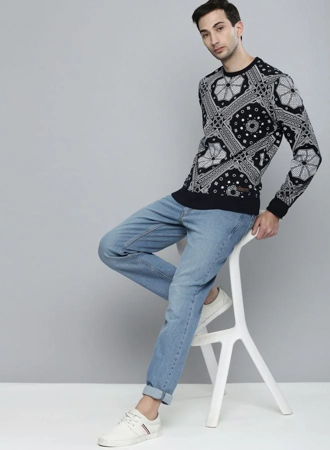 The Indian Garage Co  The Indian Garage Co Men Regular Fit Floral Crew Neck Full Sleeves Sweatshirt  | Best Price UAE