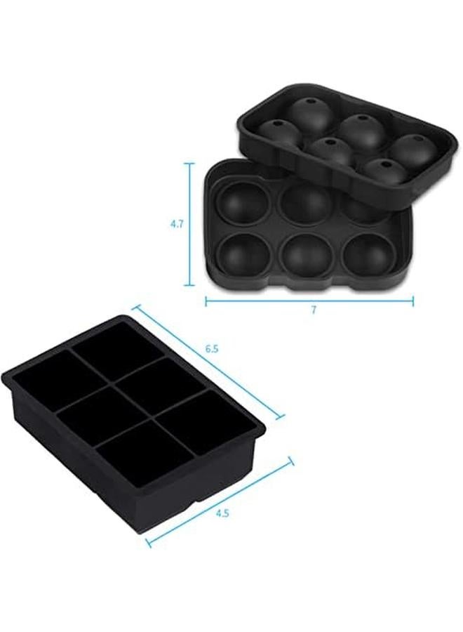 SKY-TOUCH Ice Cube Trays Silicone Set Of 2 Sphere Round Ice Ball Maker And Large Square Ice Cube Mold For Chilling Bourbon Whiskey Cocktail Beverages And More Black 6974042151232 - Image 2