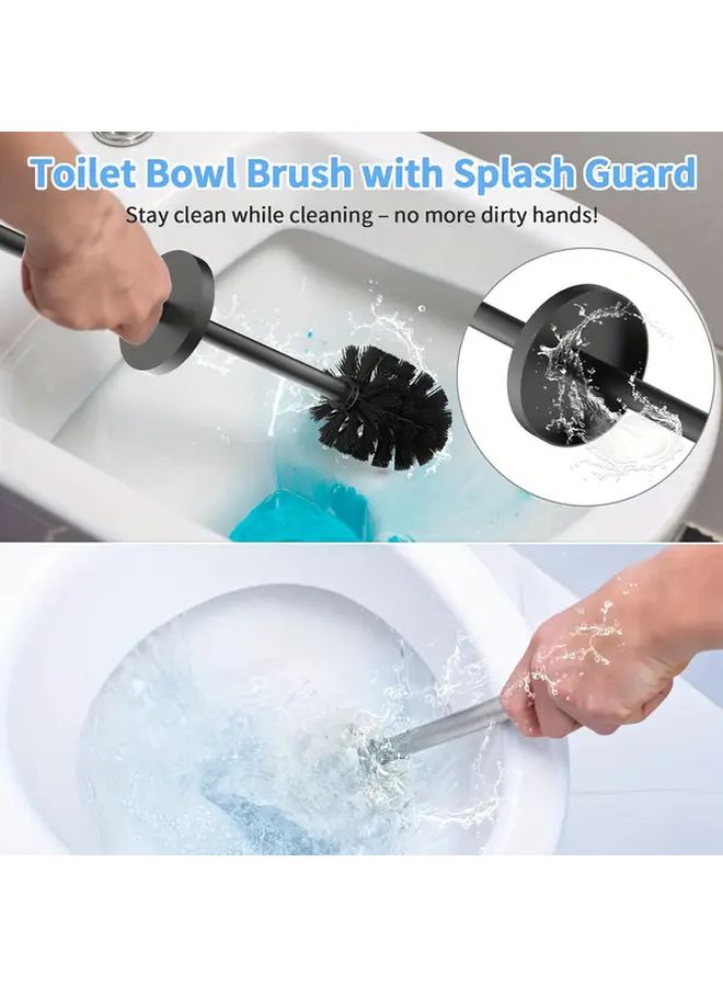 Brushed Silvery Toilet Brush With Splash Proof Cover And Stainless Steel Handle For Deep 360 Degree Cleaning - Image 1