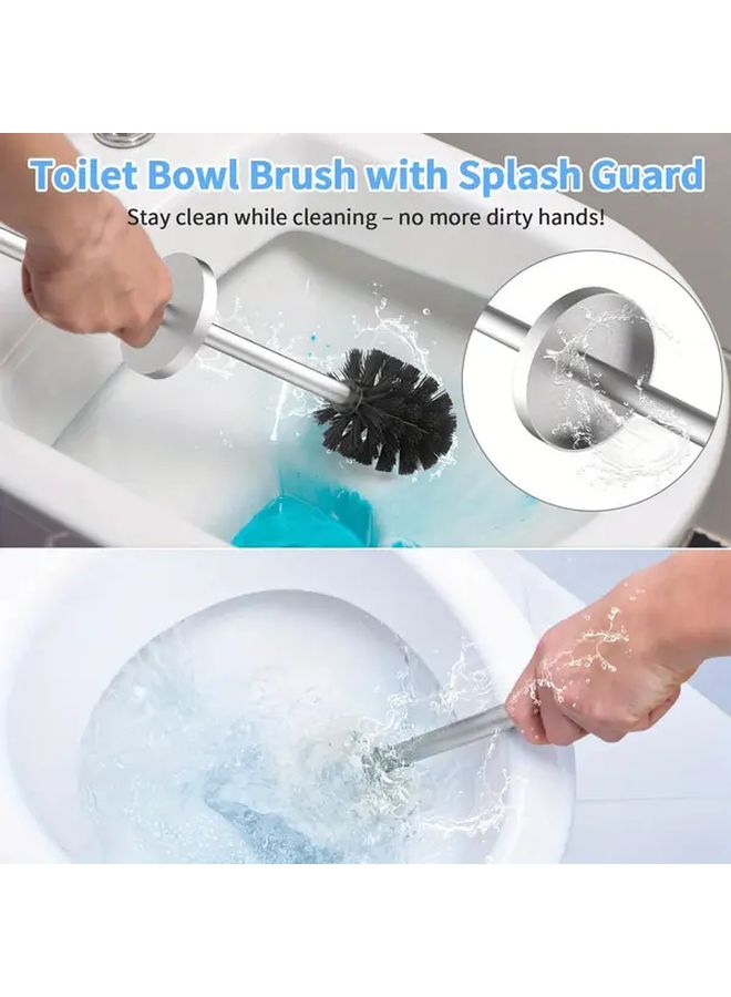 Brushed Silvery Toilet Brush With Splash Proof Cover And Stainless Steel Handle For Deep 360 Degree Cleaning - Image 2