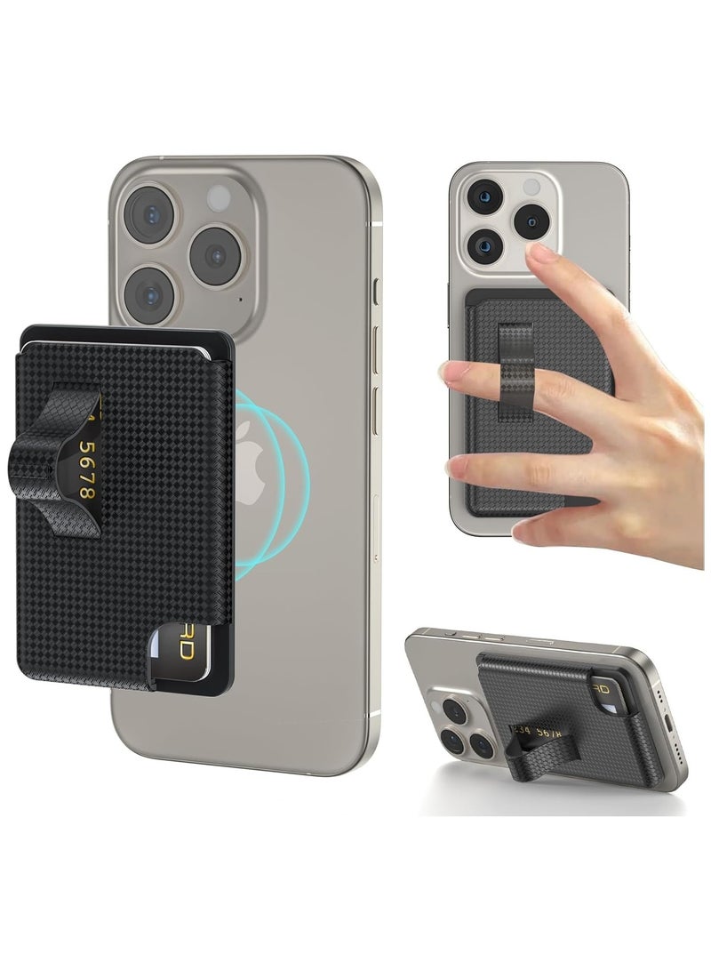 عام حامل محفظة مغناطيسية MagSafe، حامل محفظة مغناطيسية، قبضة هاتف محمول مع حامل هاتف، حامل بطاقة مغناطيسي مع قبضة أمان، لأجهزة iPhone 16، 15، 14، 13، 12، مصمم لحمل بطاقتين. - Image 1