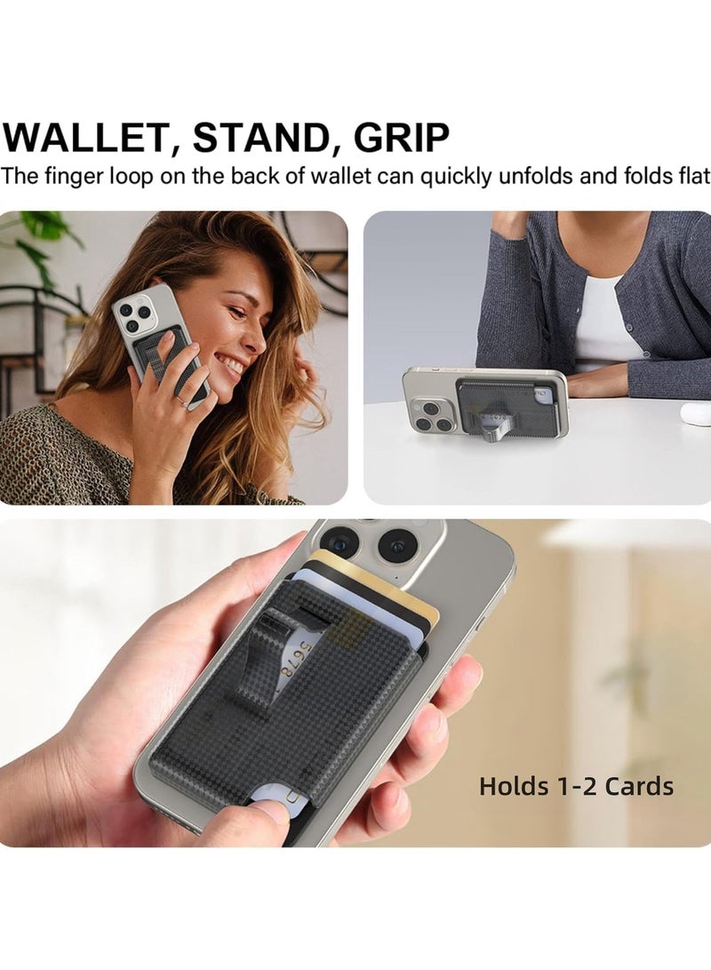 عام حامل محفظة مغناطيسية MagSafe، حامل محفظة مغناطيسية، قبضة هاتف محمول مع حامل هاتف، حامل بطاقة مغناطيسي مع قبضة أمان، لأجهزة iPhone 16، 15، 14، 13، 12، مصمم لحمل بطاقتين. - Image 2