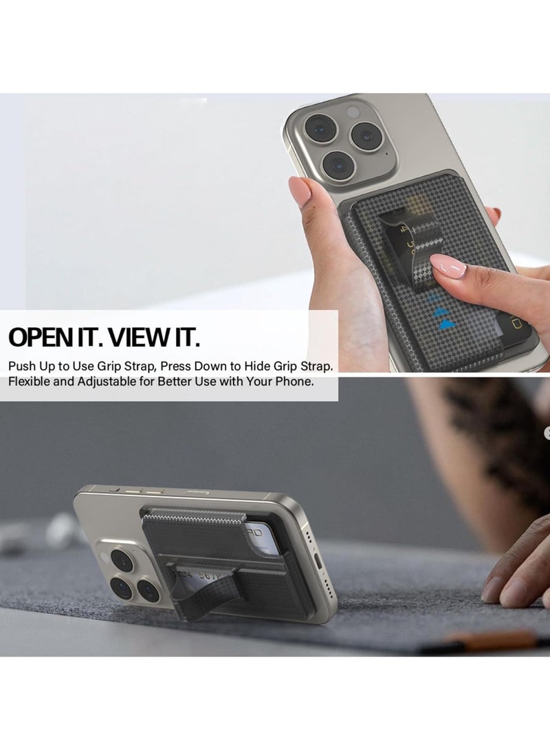 عام حامل محفظة مغناطيسية MagSafe، حامل محفظة مغناطيسية، قبضة هاتف محمول مع حامل هاتف، حامل بطاقة مغناطيسي مع قبضة أمان، لأجهزة iPhone 16، 15، 14، 13، 12، مصمم لحمل بطاقتين. - Image 4