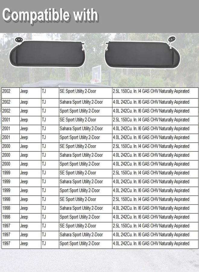 NHILES Left Driver & Right Passenger Sun Visor Compatible with Jeep Wrangler TJ 1997-2002 Sunshade Replacement Number 5EP34 LAZAE 5EP35 LAZAE Color: Agate - Image 3