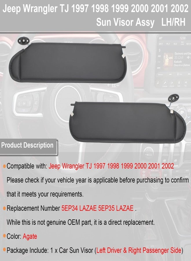 NHILES Left Driver & Right Passenger Sun Visor Compatible with Jeep Wrangler TJ 1997-2002 Sunshade Replacement Number 5EP34 LAZAE 5EP35 LAZAE Color: Agate - Image 2