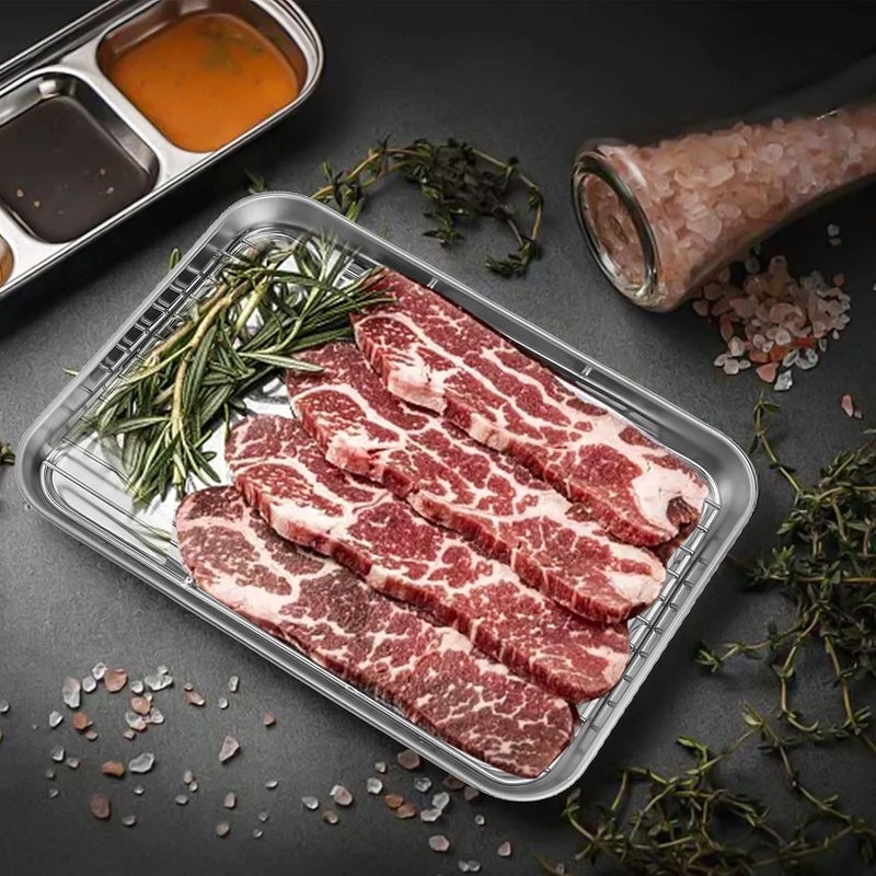 Stainless Steel Baking Sheet and Cooling Rack Set, 430 18/0 Metal Pan with Mirror Finish and Rolled Edges for Oven Baking and Cooling Meat, Vegetables, Cookies(23 * 17 * 2.5cm) - Image 4