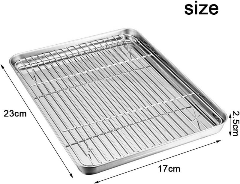Stainless Steel Baking Sheet and Cooling Rack Set, 430 18/0 Metal Pan with Mirror Finish and Rolled Edges for Oven Baking and Cooling Meat, Vegetables, Cookies(23 * 17 * 2.5cm) - Image 2