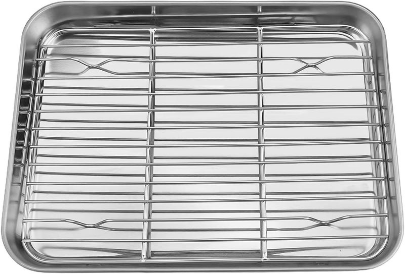 Stainless Steel Baking Sheet and Cooling Rack Set, 430 18/0 Metal Pan with Mirror Finish and Rolled Edges for Oven Baking and Cooling Meat, Vegetables, Cookies(23 * 17 * 2.5cm) - Image 5