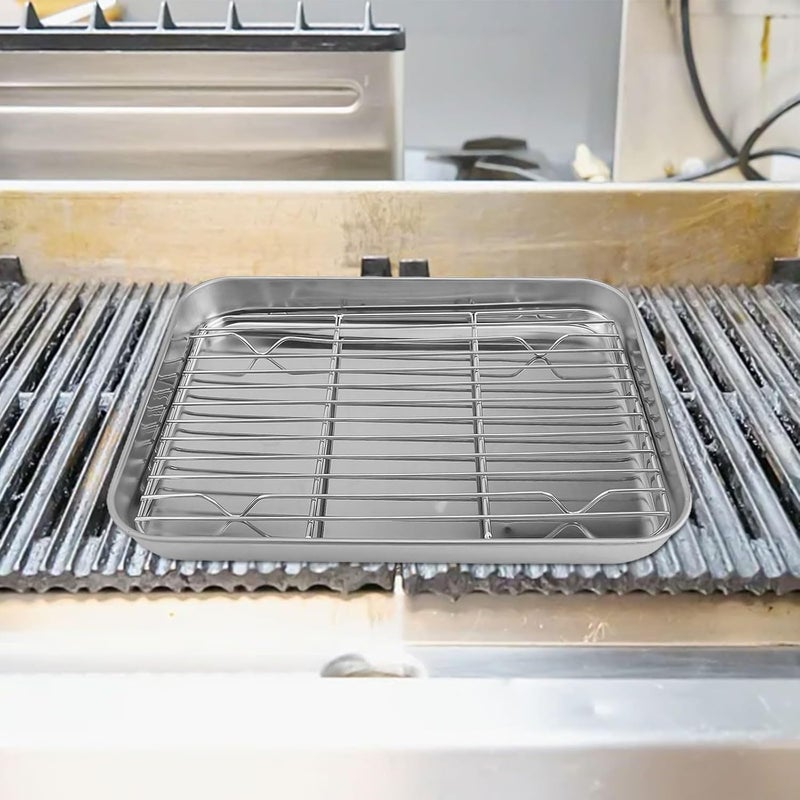 Stainless Steel Baking Sheet and Cooling Rack Set, 430 18/0 Metal Pan with Mirror Finish and Rolled Edges for Oven Baking and Cooling Meat, Vegetables, Cookies(23 * 17 * 2.5cm) - Image 3
