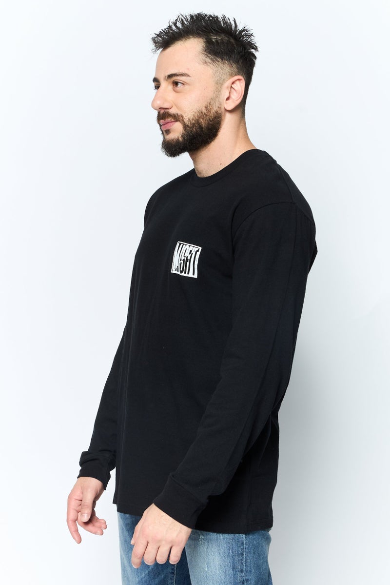 Misfit Men Crew Neck Long Sleeves Graphic Print Sweatshirt, Black - Image 3