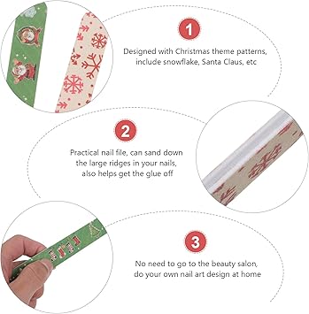 SOLUSTRE Nail Files Finger Nail File Double Sided Christmas Pattern Emery Board Manicure Pedicure Tool 12 Pieces Christmas Motif Nail Care Home Nail Salon Random Pattern - Image 4