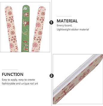 SOLUSTRE Nail Files Finger Nail File Double Sided Christmas Pattern Emery Board Manicure Pedicure Tool 12 Pieces Christmas Motif Nail Care Home Nail Salon Random Pattern - Image 3