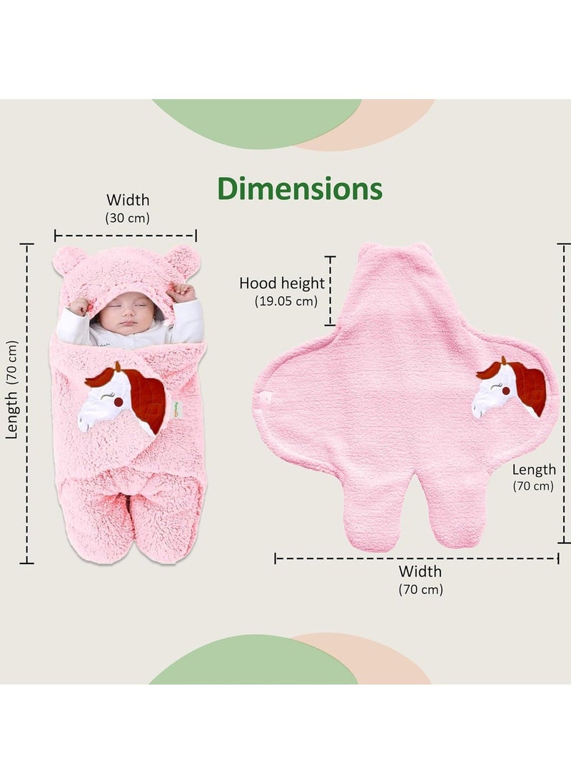 OYO BABY Fleece Lightweight Baby Blankets New Born Hooded Super Soft Wearable Unicorn Wrapper Cum Baby Sleeping Bag for Babies (Pink) - Image 5