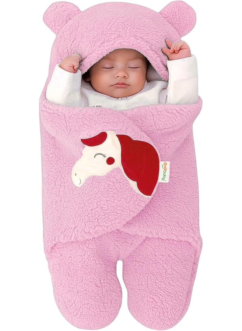 OYO BABY Fleece Lightweight Baby Blankets New Born Hooded Super Soft Wearable Unicorn Wrapper Cum Baby Sleeping Bag for Babies (Pink) - Image 1