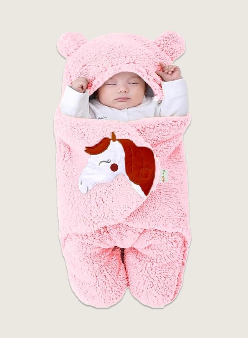 OYO BABY Fleece Lightweight Baby Blankets New Born Hooded Super Soft Wearable Unicorn Wrapper Cum Baby Sleeping Bag for Babies (Pink) - Image 2
