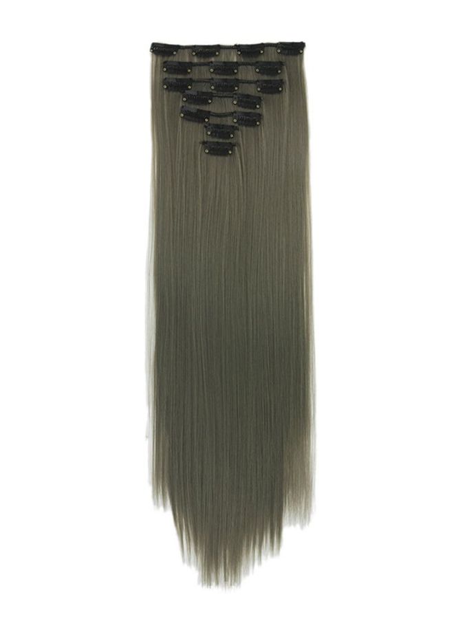 NIBEMINENT 7-Piece Straight Hair Design Wig Set With Clip Brown/Black Long