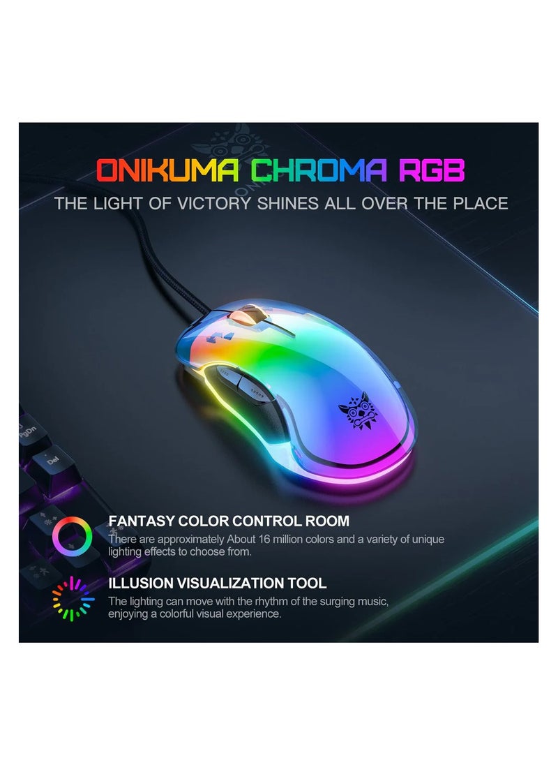 onikuma CW925 RGB Backlit Wired Gaming Mouse, Up to 12800 DPI, Light weight, Transparent  - Image 3