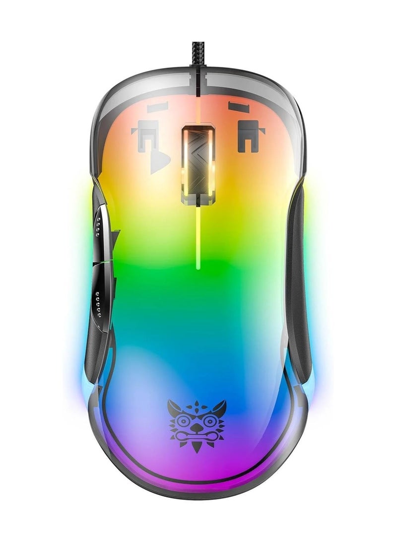 onikuma CW925 RGB Backlit Wired Gaming Mouse, Up to 12800 DPI, Light weight, Transparent  - Image 1