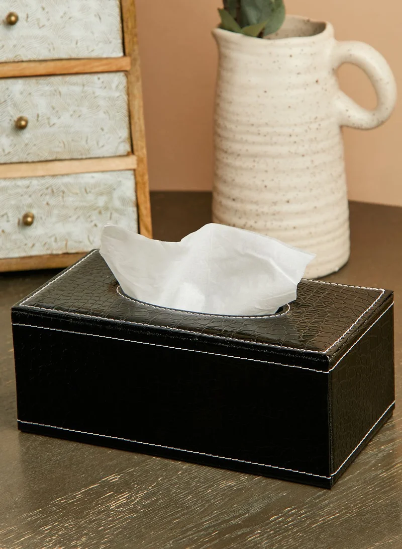 Noire Edit Black Croc Leather Look Tissue Box