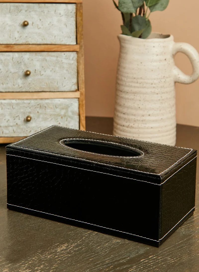 Noire Edit Black Croc Leather Look Tissue Box