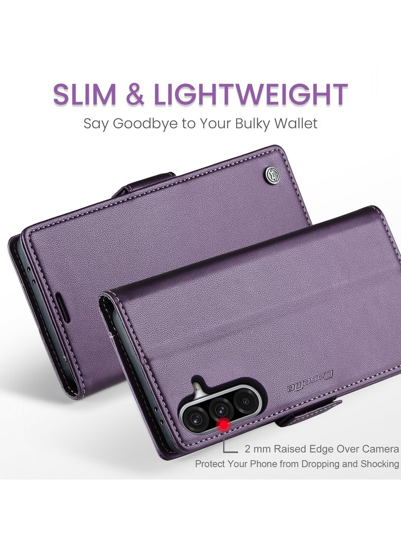 CaseMe Flip Wallet Case For Samsung Galaxy A56 5G RFID Blocking PU Leather Wallet Flip Folio Case with Card Holder Kickstand Shockproof Phone Cover - Purple - Image 3