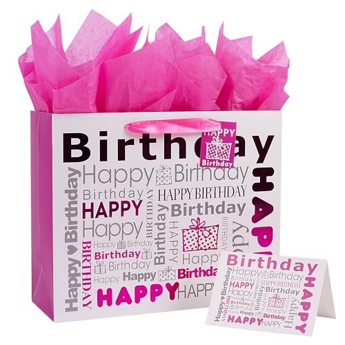 JWSCYSY White and Rose Red Large Gift Bag with Tissue Paper Happy Bithday Gift Bag for Girl Women Birthday 126 x 1025 x 47 1 Pcs - Image 2