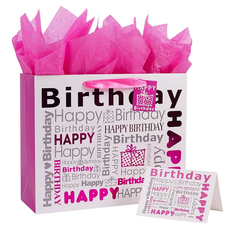 JWSCYSY White and Rose Red Large Gift Bag with Tissue Paper Happy Bithday Gift Bag for Girl Women Birthday 126 x 1025 x 47 1 Pcs - Image 3