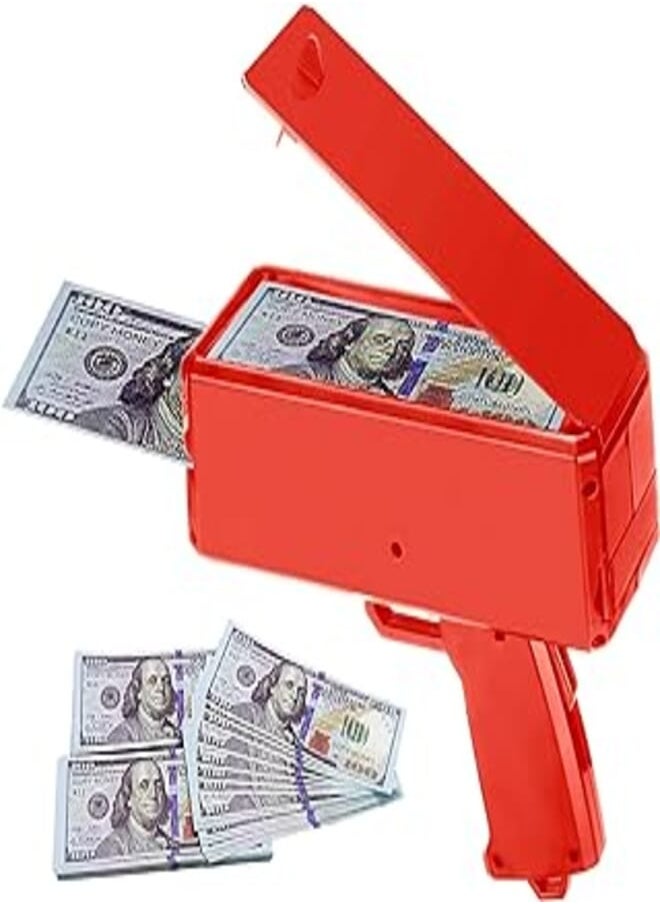 SKEIDO SKEIDO Money Gun Paper Playing Spary Money Toy Gun, Prop Money Gun with 100 Pcs Play Money Cash Gun Party Supplies Money Gun, multicoloured -Red 