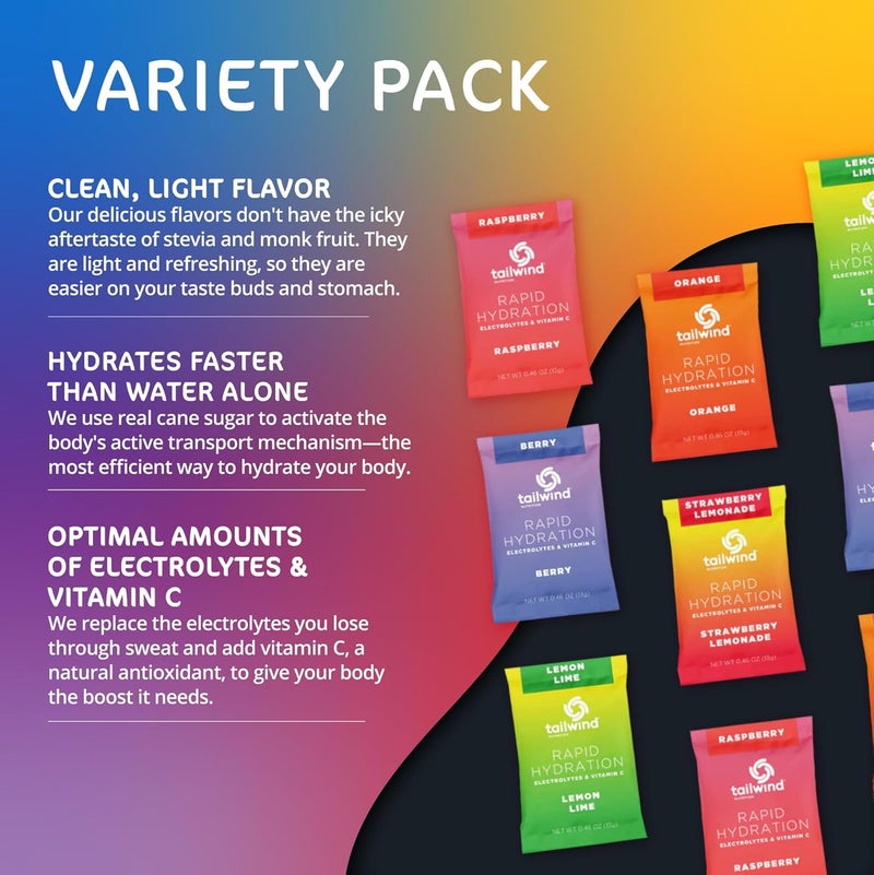 Tailwind Nutrition Rapid Hydration Electrolyte  Hydration Powder Vitamin C  Sea Salt Exercise Workout Mix 5 Flavor Variety Pack Pack of 15 Sticks - Image 2