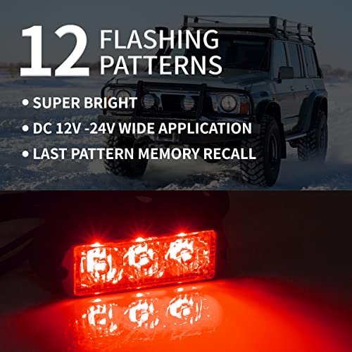 FXC (2PCS 3-LED ضوء فلاش أحمر مقاوم للماء إشارة طوارئ، شريط تحذير Purishion 12 نمط وميض مختلف للسيارات SUV شاحنة بيك أب فان) - Image 2