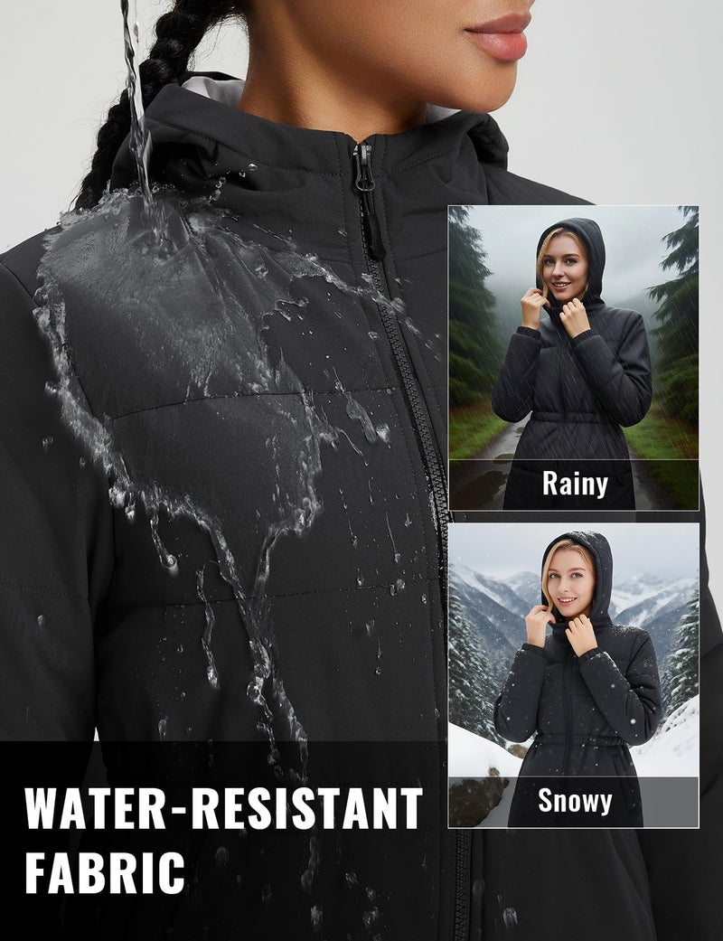 baleaf Women's Winter Coat Long Puffer Jacket Quilted Jackets with Hood Warm Running Insulated Hiking Snow Black M - Image 5