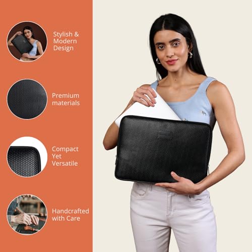 Hamelin Zeus Zipped Laptop Sleeve | 14 inch Laptop Sleeve Bag | Durable, Lightweight & Protective Laptop Sleeves for 14 Inch Laptops | Laptop Case Cover | Compatible with 14 Inch Laptops | Black Grid - Image 4