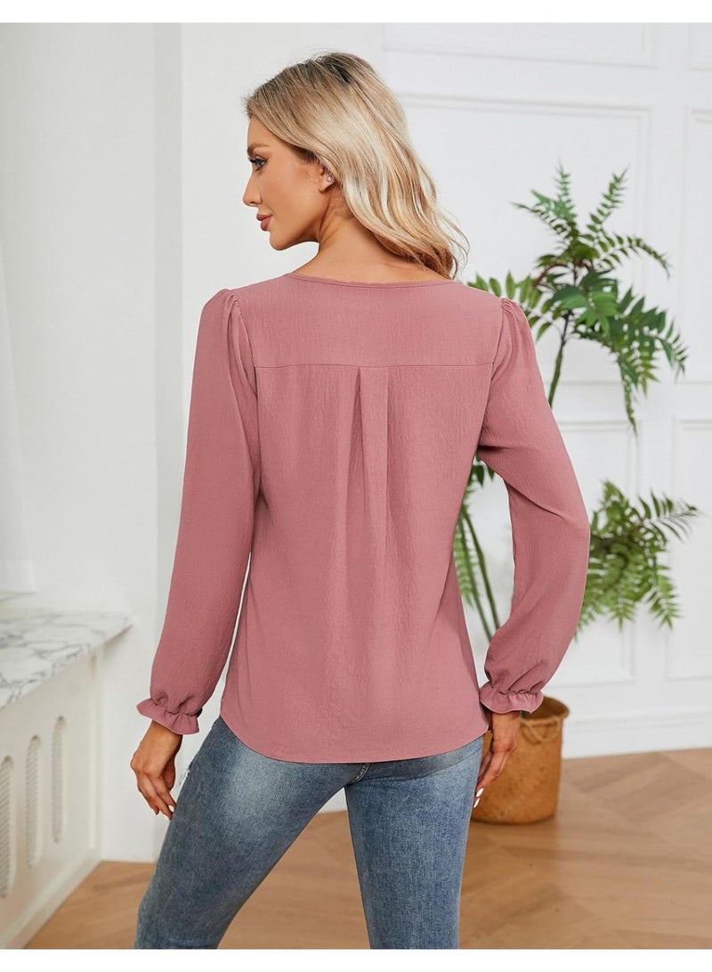 general Blooming Jelly Womens Tops Dressy Casual Long Sleeve Shirts V Neck Chiffon Blouses Fall Outfits for Women 2026 - Image 2