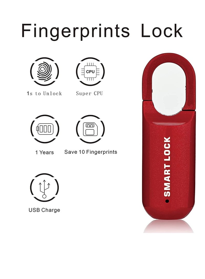 Fingerprint Padlock Multifunctional USB Smart Cabinet Keyless Home Travel Case Drawer Anti Theft Zinc Alloy Lock (Red)  - Image 1