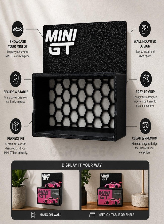 Garage64 رف عرض GARAGE64 Mini GT لسيارات مصبوبة بمقياس 1:64 وصناديق العرض | حامل جداري أو مكتبي للعرض | رف عرض فاخر غير لامع لهواة الجمع | حامل عرض Mini GT (الرف فقط) - Image 2
