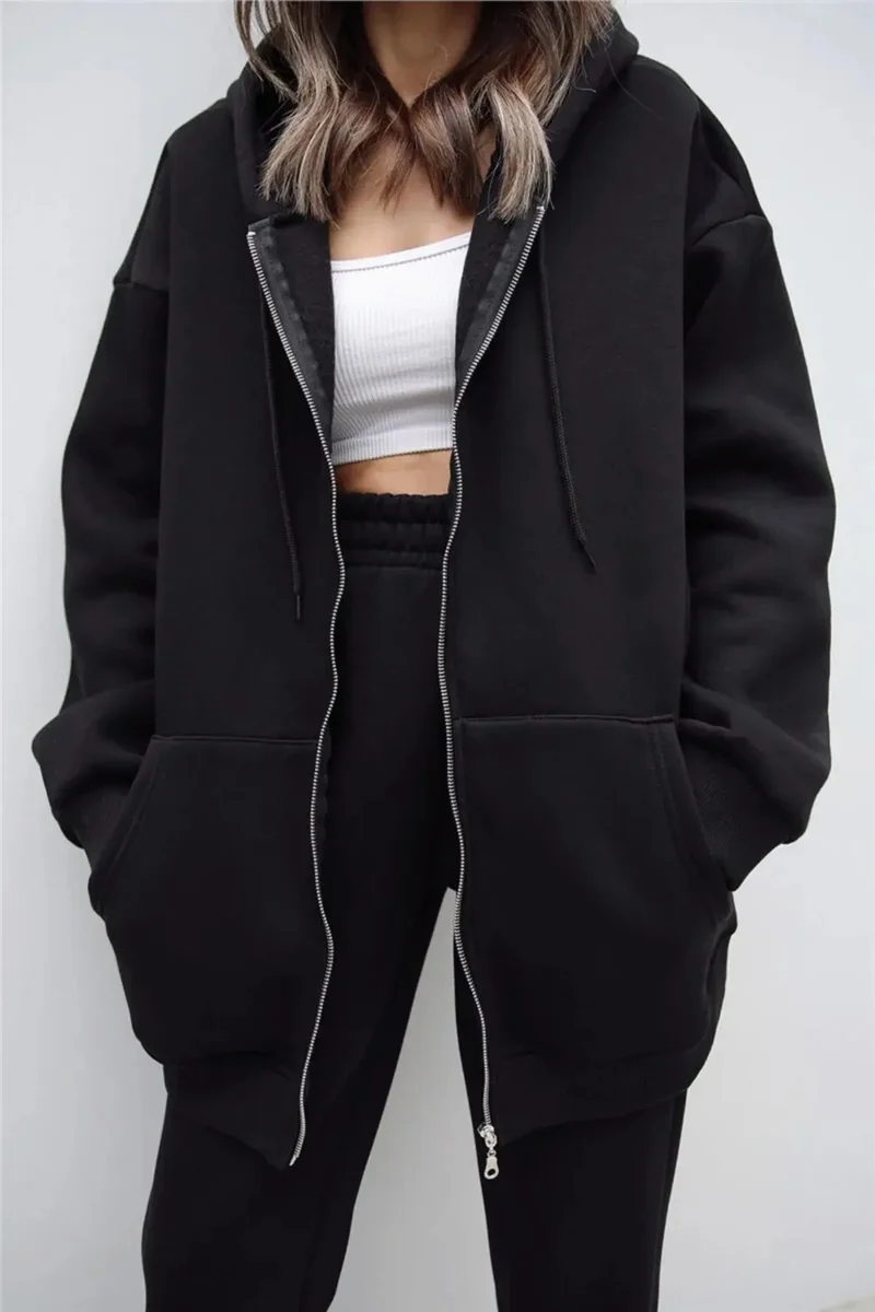 Feville Ribbed Zippered Oversize Sweatshirt
