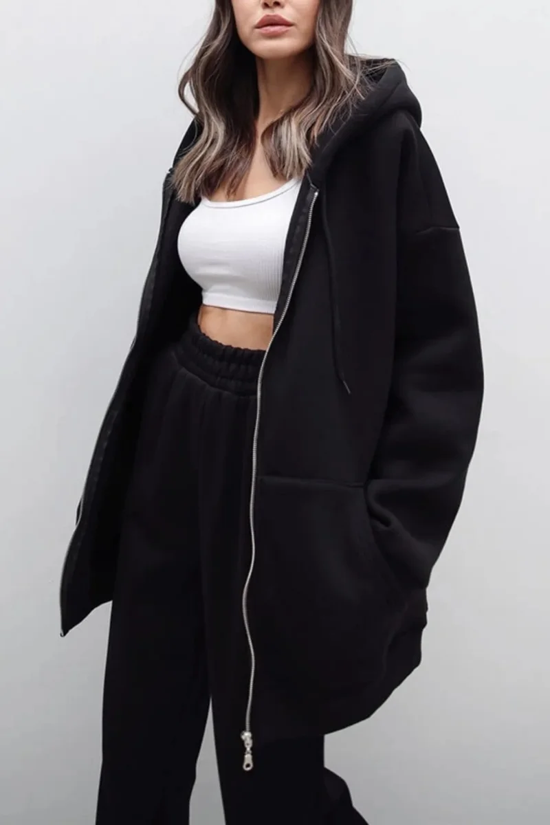 Feville Ribbed Zippered Oversize Sweatshirt