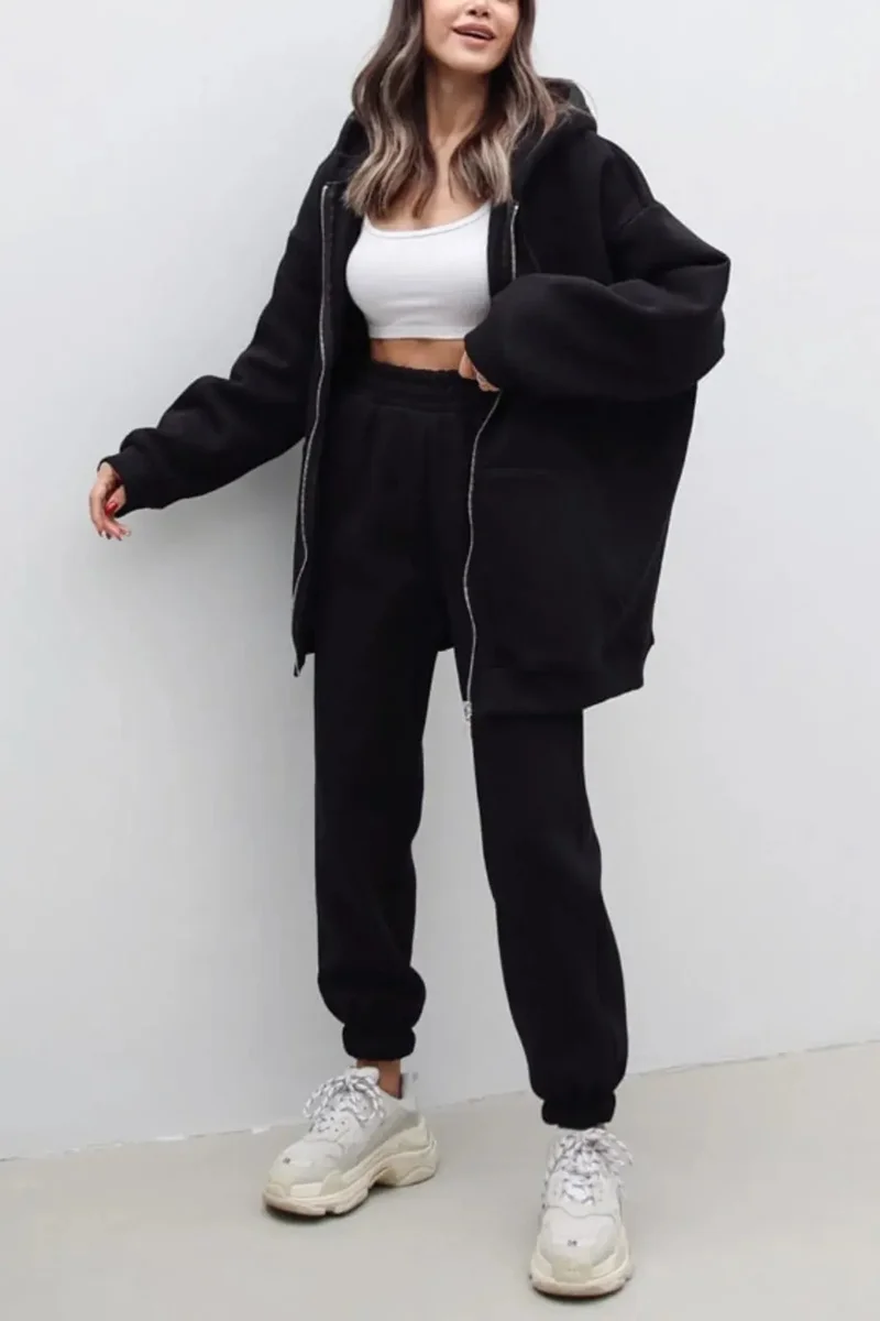 Feville Ribbed Zippered Oversize Sweatshirt
