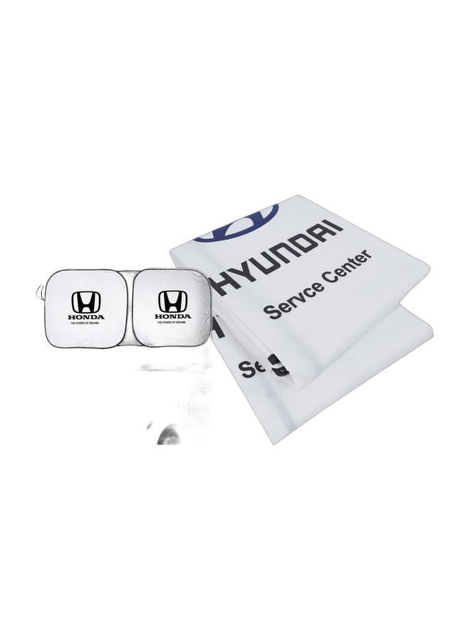 HONDA Car Windshield Sunshade, Car Sun Shade UV Rays and Heat Protector Sun Visor Foldable Keep Your Vehicle Cool Blocks UV Rays & Hyundai Service Center Car Seat Cover, Universal Car Seat Dust Dirt Protection Cover Extra Protection For Your Seat 2 pcs SetBundle - Image 1