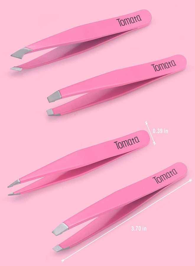 Tomata Tweezers for Eyebrows, Slant Tip and Pointed Eyebrow Tweezer Set Great Precision for Eyebrows Facial Hair, Ingrown Hair, Splinter, Blackhead and Tick Remover (4-piece) (pink) - Image 5
