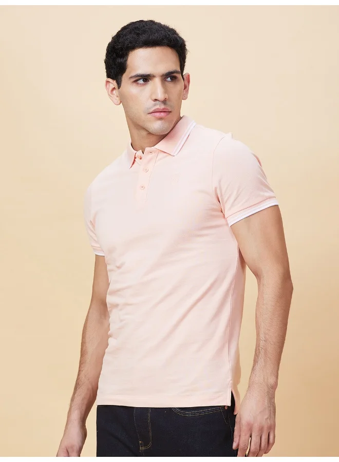 بيينغ هيومان Mens Peach Polo Collar Short Sleeve Polo T-Shirt