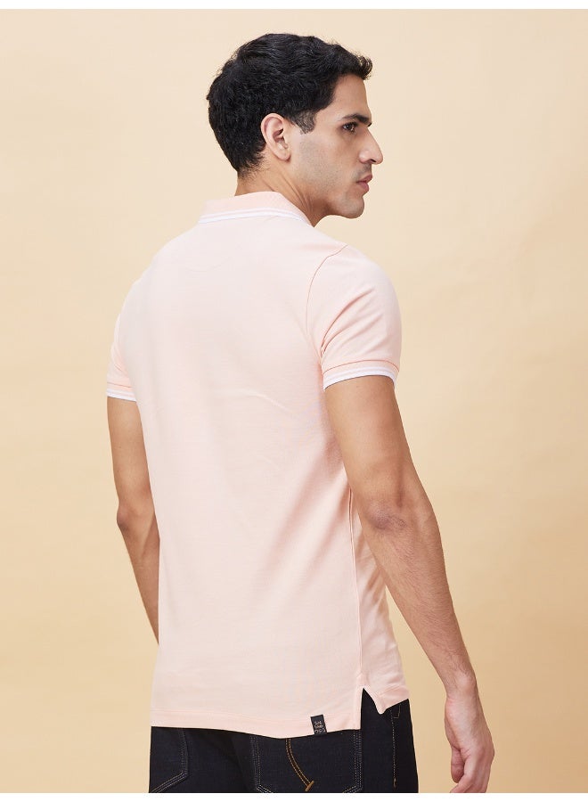 Being Human Mens Peach Polo Collar Short Sleeve Polo T-Shirt - Image 3
